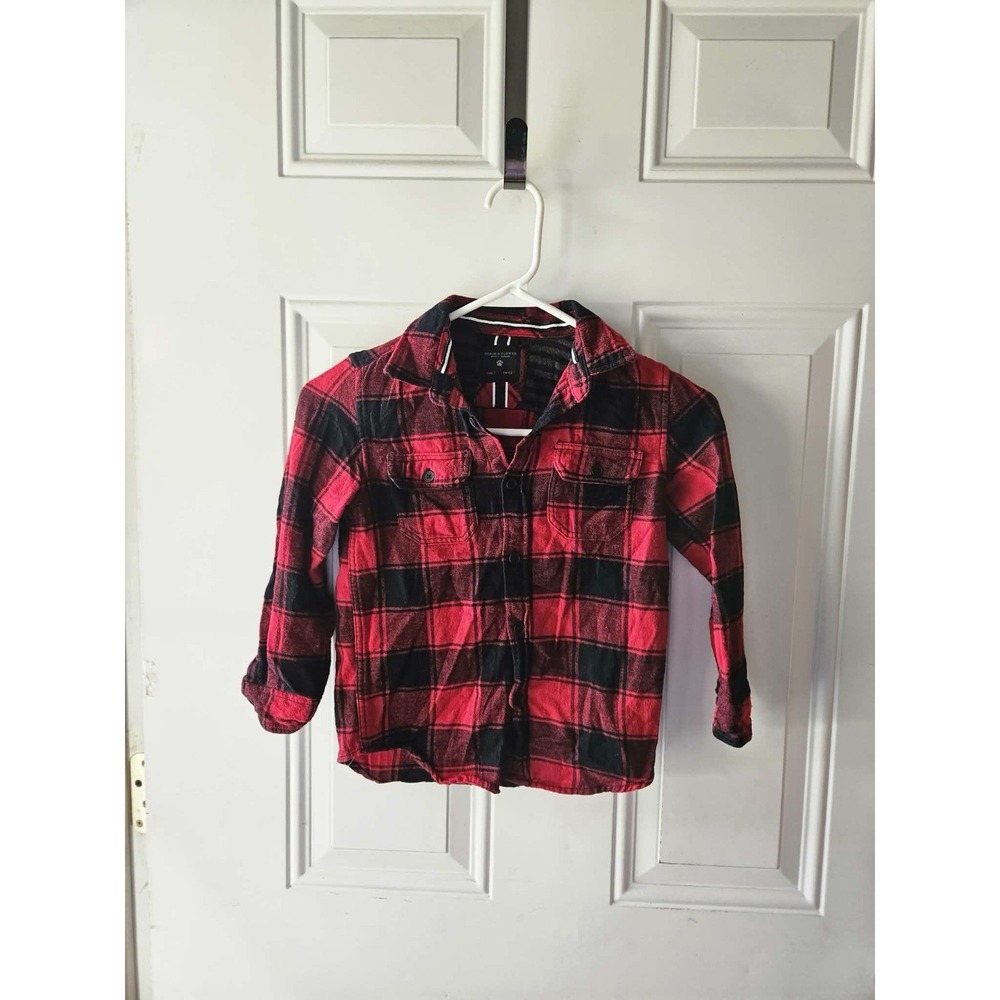 Denim & Flower Ricky Singh Boys Plaid Flannel Shirt Size 7 Red Black Buffalo